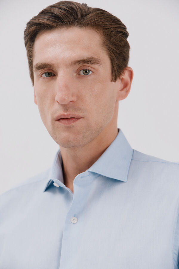 Cortefiel Camisa vestir lisa f&aacute;cil plancha Azul