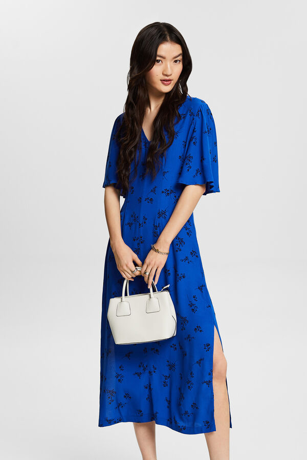 Esprit Vestido midi de viscose com estampado floral Azul