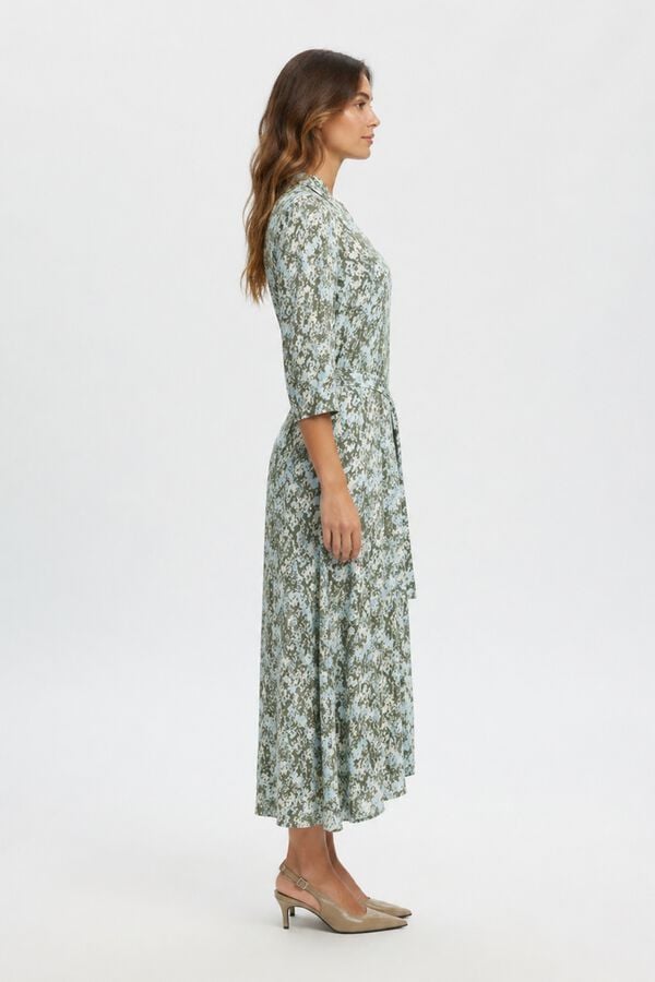 Selected Vestido largo estampado Verde oscuro