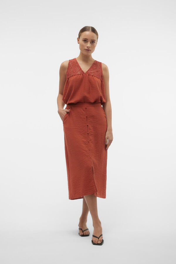 Vero Moda Falda midi abotonada Rojo