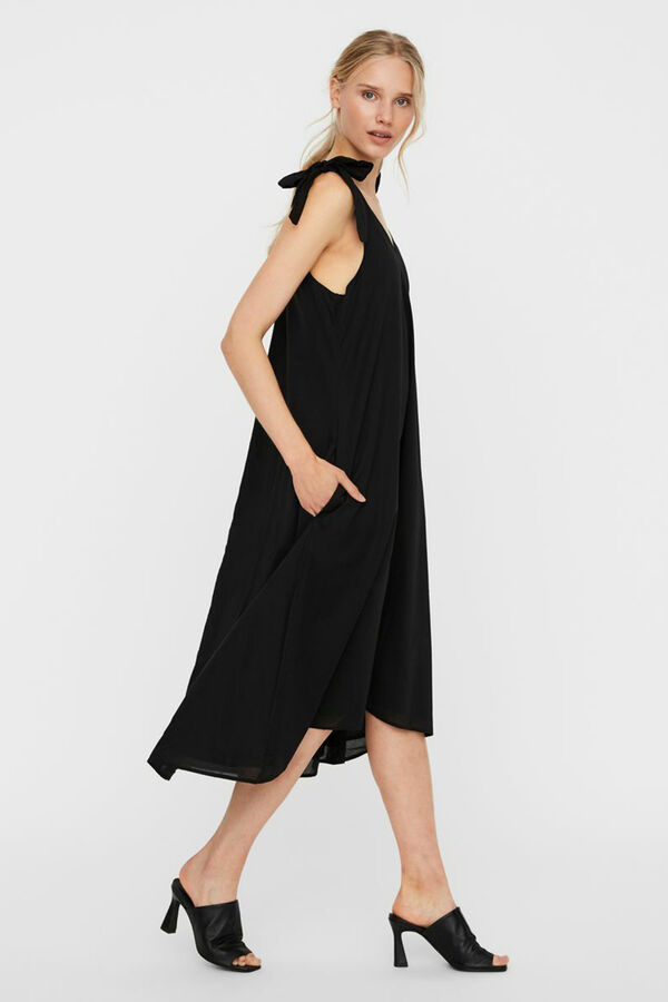 Vero Moda Vestido midi fluido algod&oacute;n Negro