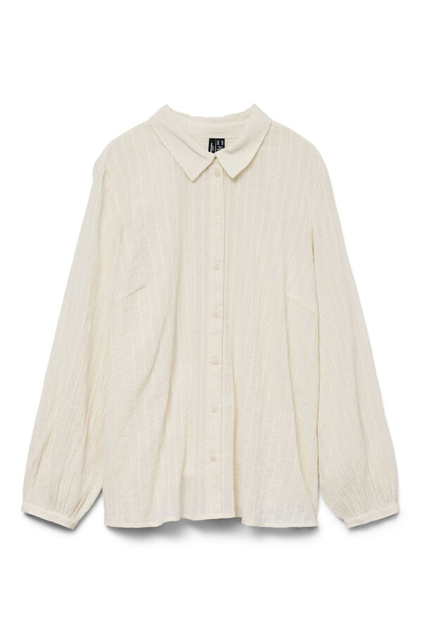 Vero Moda Curve Camisa de algod&oacute;n de manga larga talla grande Beige