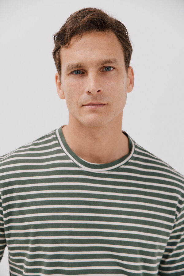 Cortefiel Camiseta rayas slub Verde