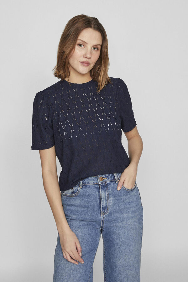 Vila Top calado de manga corta Azul marino