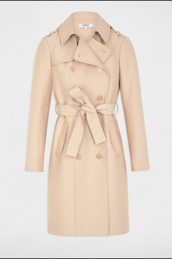 Morgan Gabardina larga con cintur&oacute;n Beige
