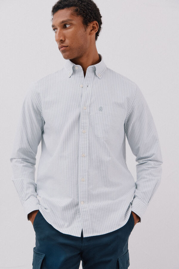 Cortefiel Camisa oxford riscas Verde