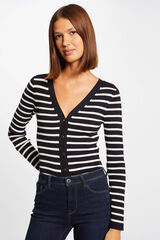 Morgan Cardigan manga comprida com riscas Azul