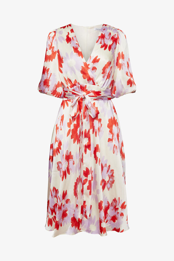 Esprit Vestido midi estampado abstrato material sustentável Multicolorido