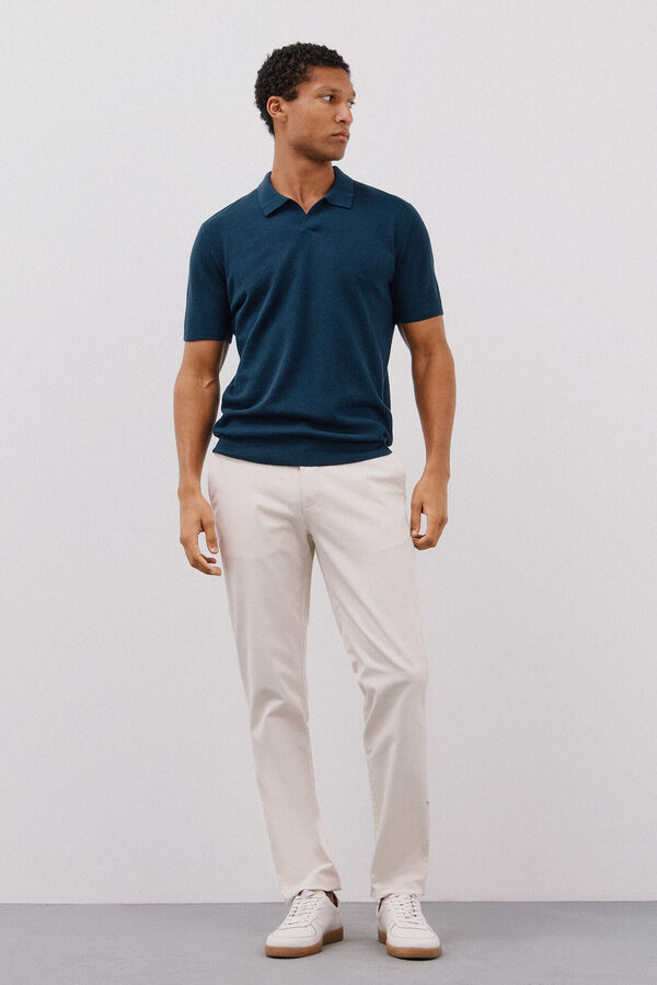 Cortefiel Camisa polo de algod&atilde;o estruturada de manga curta Azul