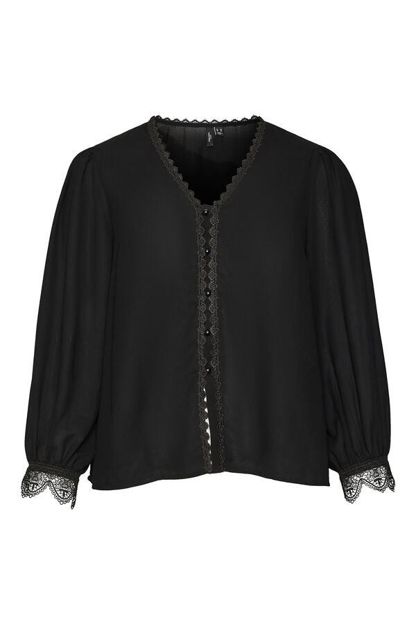 Vero Moda Curve Top de manga larga encaje talla grande Negro