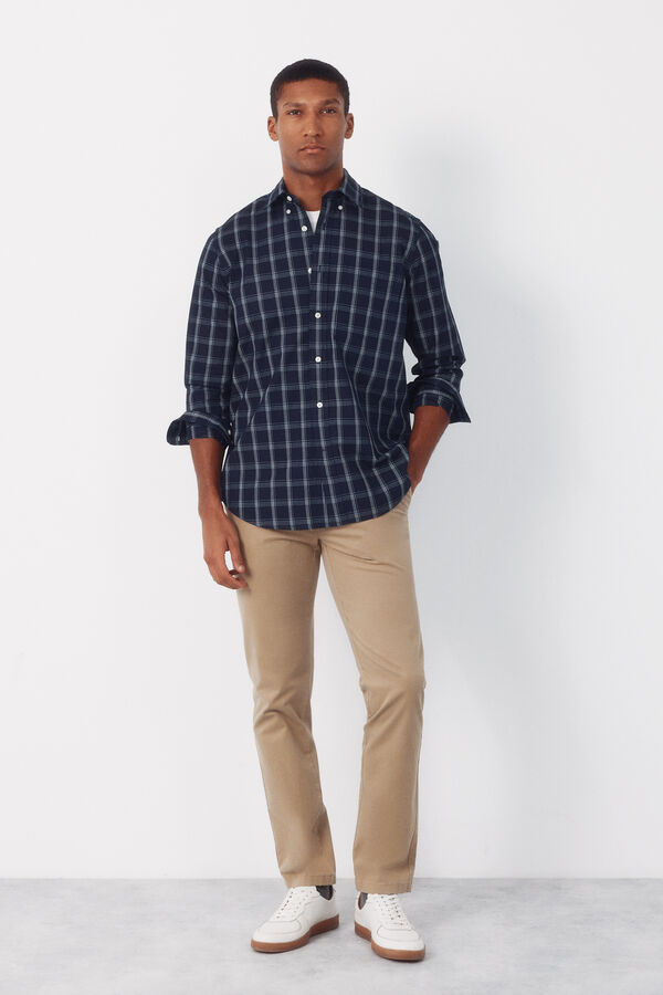 Cortefiel Camisa aos quadrados em denim Azul