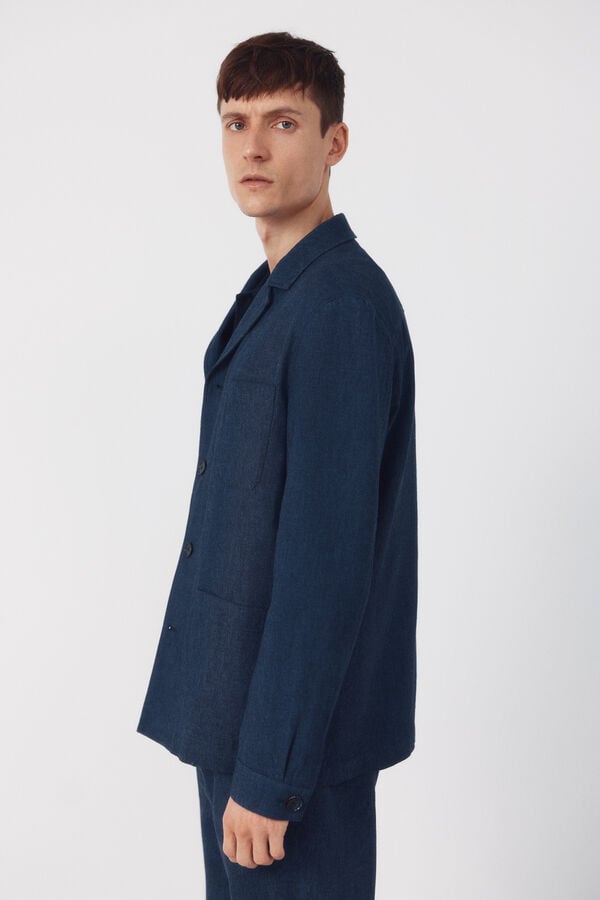 Cortefiel Blazer em mistura de linho coordenado Azul
