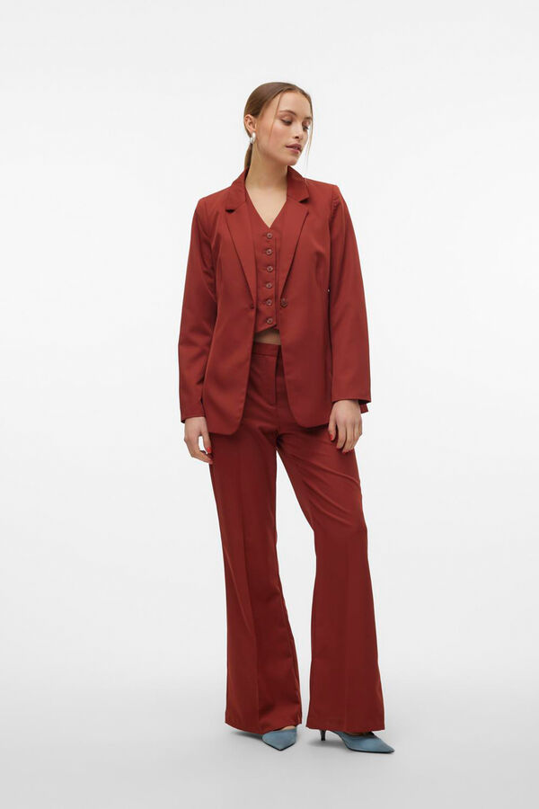 Vero Moda Blazer larga con hombreras Marr&oacute;n oscuro