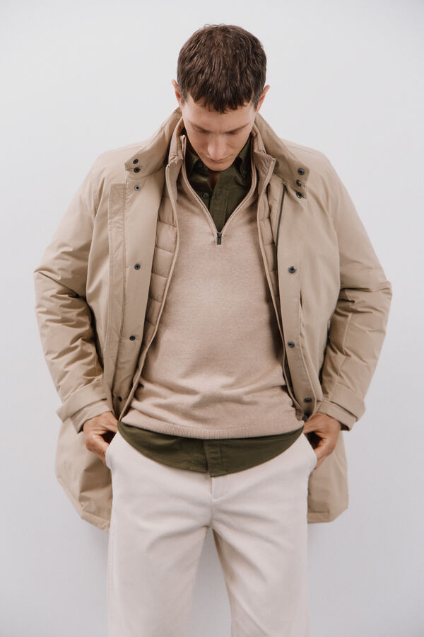 Cortefiel Impermeable con desmontable Beige