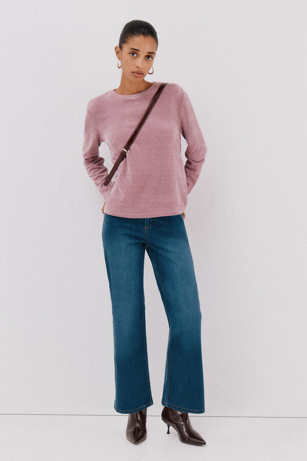 Cortefiel Camiseta riscas em chenille Roxo