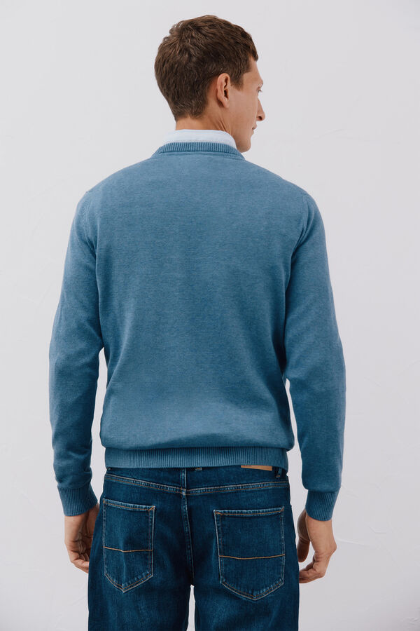 Cortefiel Jersey punto fino algod&oacute;n cuello redondo Azul