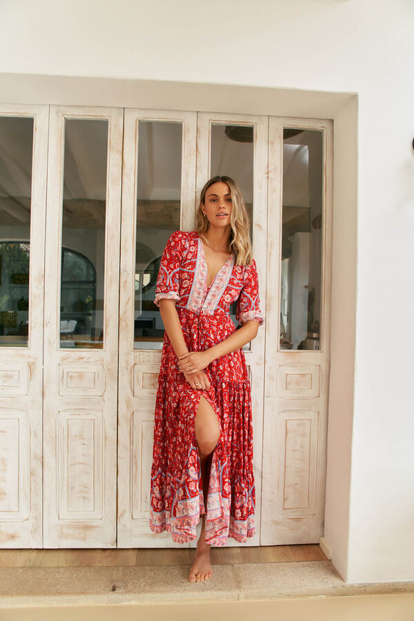 Jaase Vestido largo estampado Tessa Estampado rojo