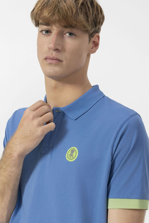 elPulpo Camisa polo lavada com patch contrastante Azul