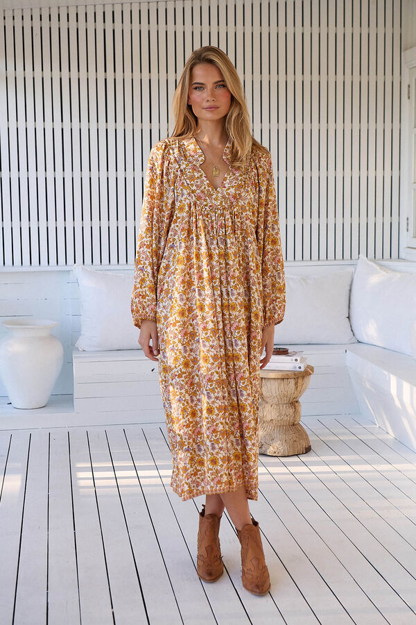 Jaase Vestido midi de manga larga Boheme Beige