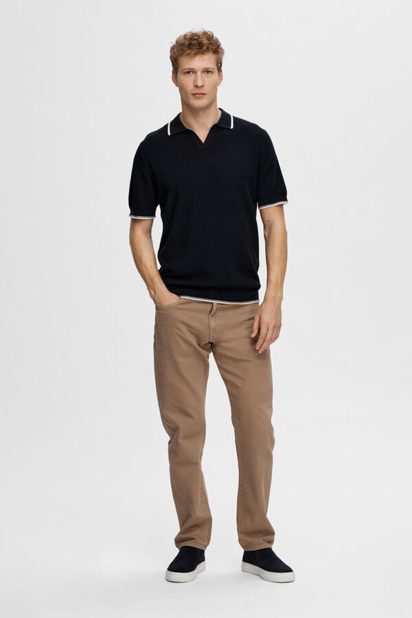 Selected Polo de manga curta de malha estrutura 100% algod&atilde;o org&acirc;nico Cinzento