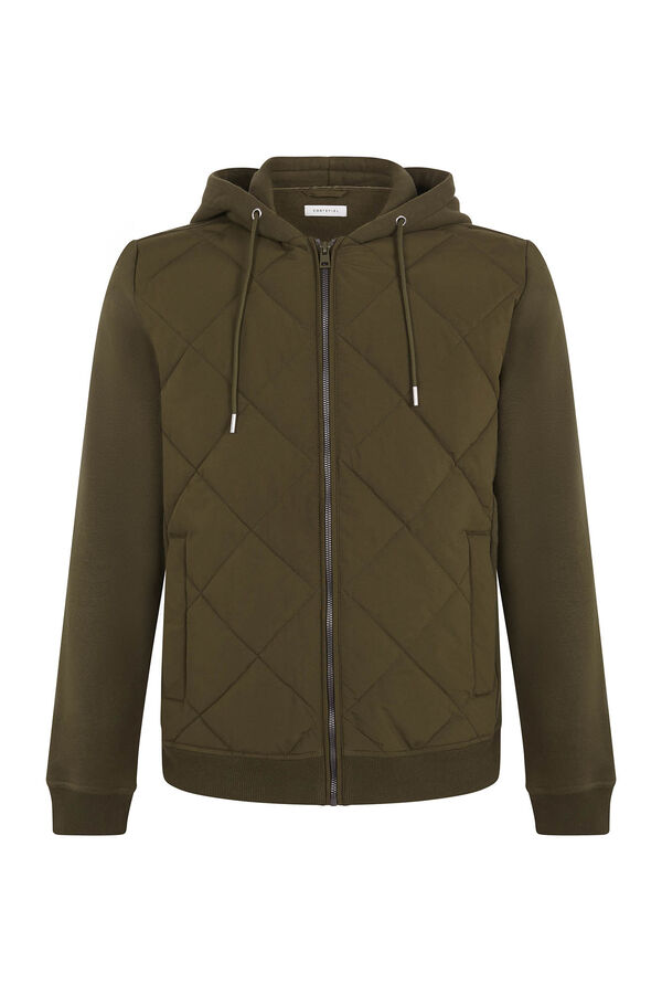 Cortefiel C&aacute;rdigan capucha tejido combinado Verde