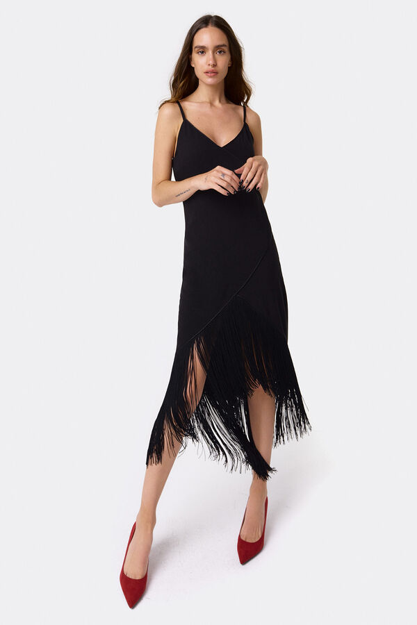 Cupl&eacute; Vestido flecos manila crep Negro