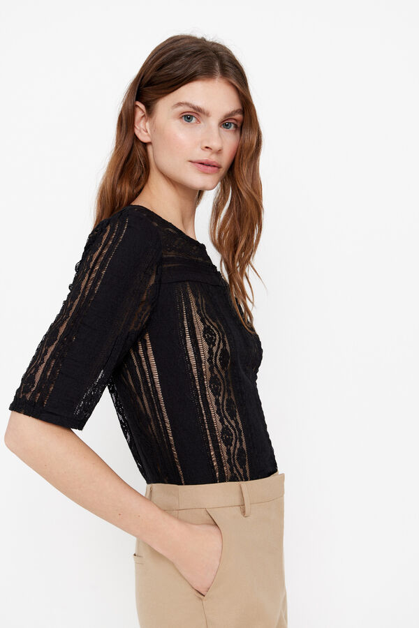 Cortefiel Top encaje Negro