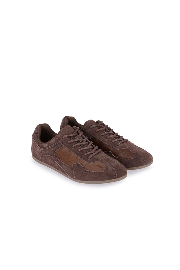 Slowlove Zapatilla serraje y pelo Marr&oacute;n
