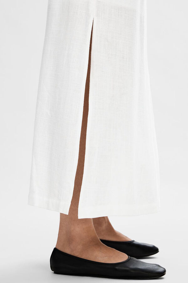 Selected Femme Falda Midi de lino. Regular Fit. Blanco