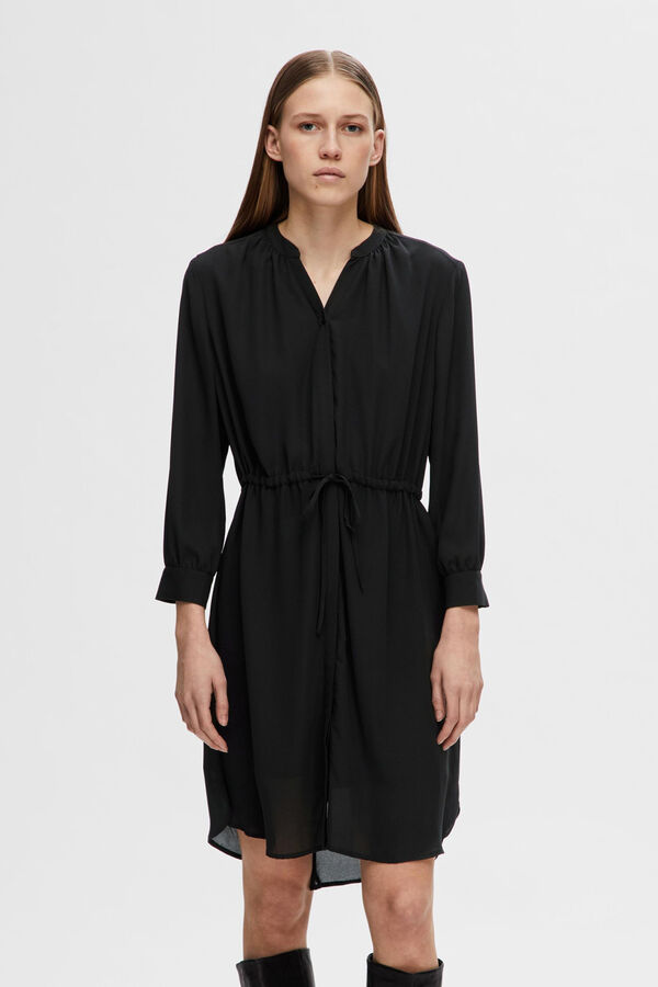 Selected Vestido camisero de manga larga confeccionado con materiales reciclados. Negro