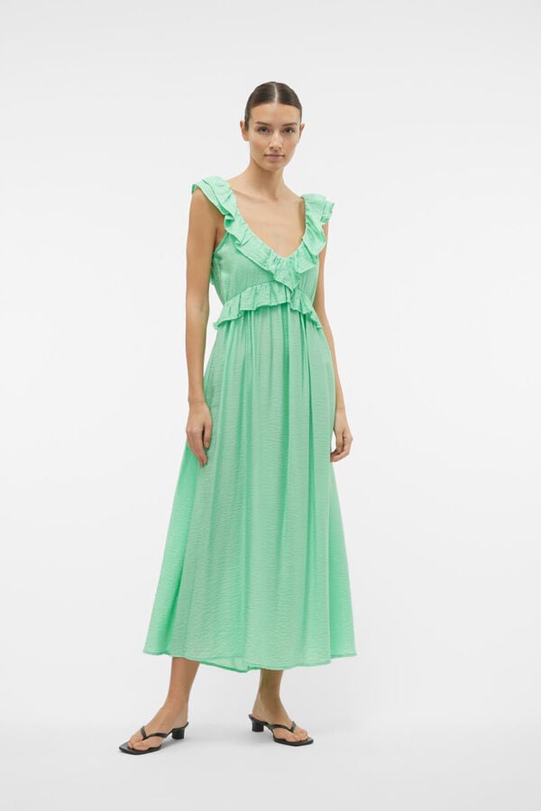 Vero Moda Vestido pelo tornozelo de al&ccedil;a com folho Verde
