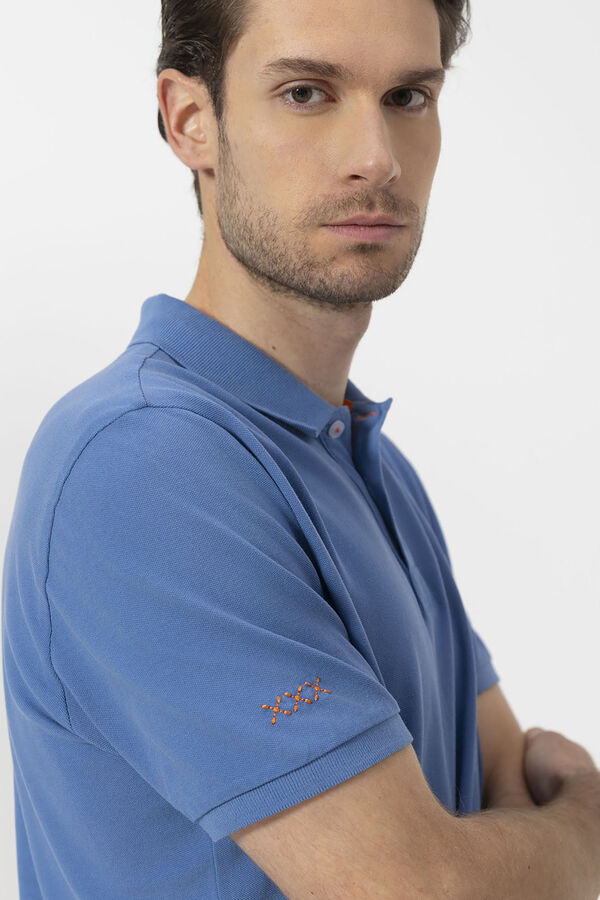 elPulpo Polo lavada com bordado contrastante Azul