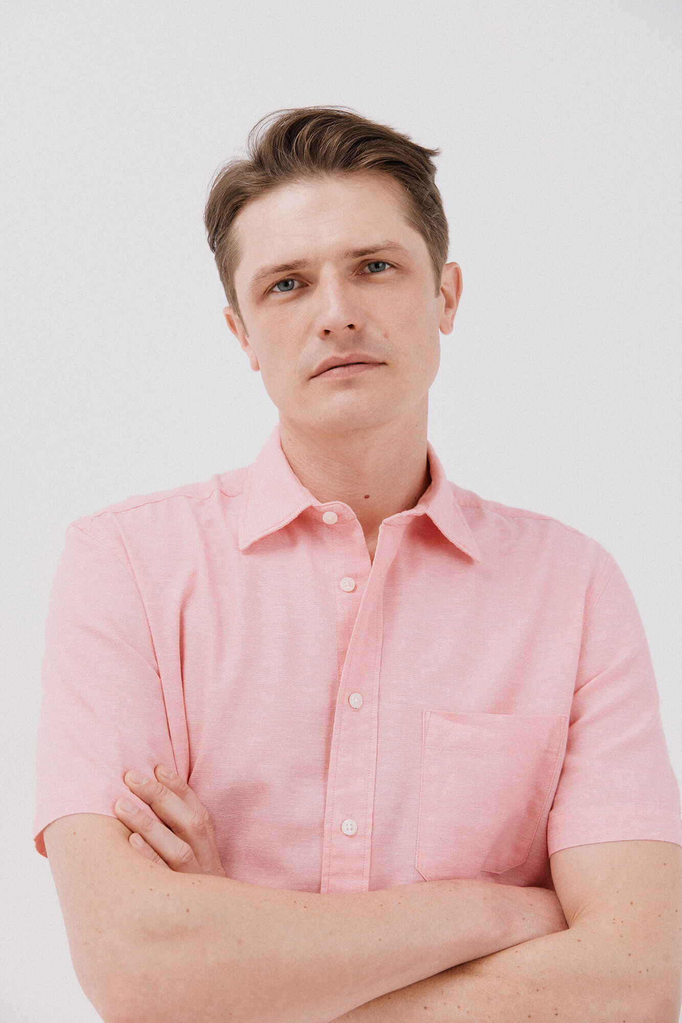 Cortefiel Camisa lisa algod&oacute;n lino manga corta