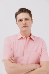 Cortefiel Camisa de manga curta de algod&atilde;o e linho simples Subiu