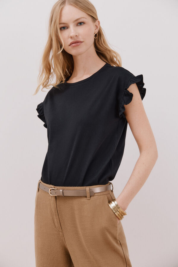 Cortefiel Camiseta b&aacute;sica volante Negro