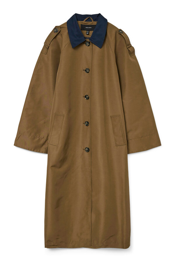 Vero Moda Gabardina larga bicolor Marr&oacute;n