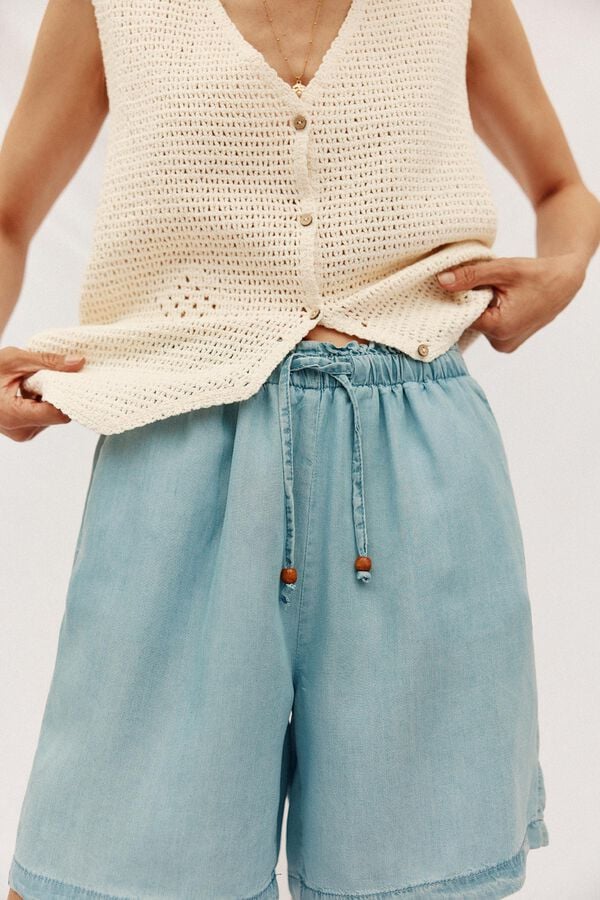 Cortefiel Bermuda fluida Tencel Azul