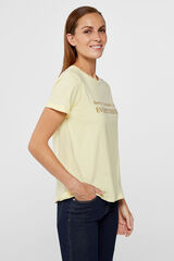 Cortefiel Camiseta botones bordada Amarillo