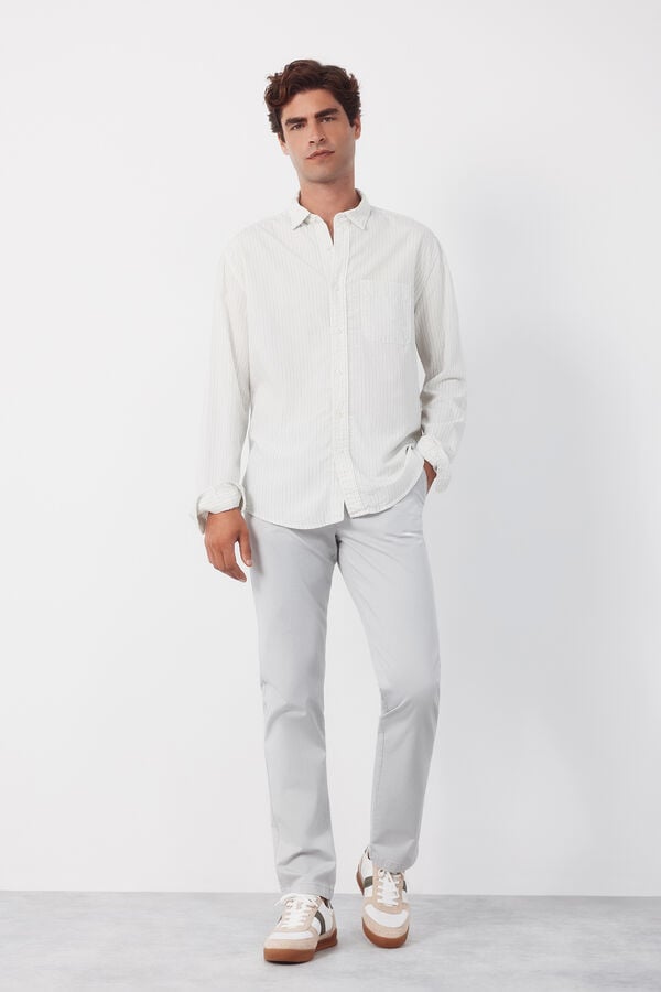 Cortefiel Camisa seersucker &agrave;s riscas Ecru