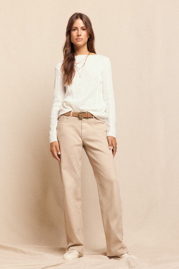 Slowlove Cal&ccedil;a jeans com abertura baixa  Ecru