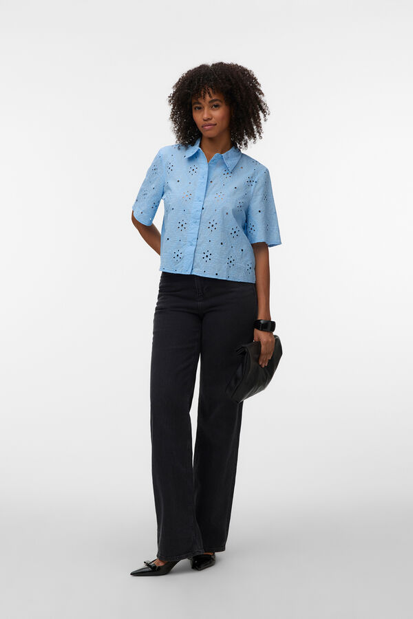 Vero Moda Camisa cropped com bordados Azul