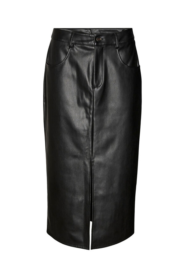 Vero Moda Curve Falda midi efecto piel talla grande Negro