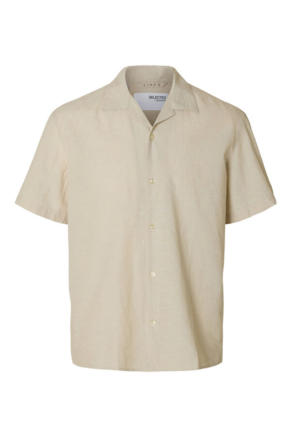 Selected Camisa de linho de manga curta Cinzento