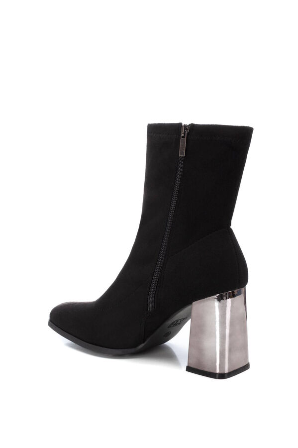 XTI Botins femininos para usar camur&ccedil;a el&aacute;stica e salto brilhante Preto