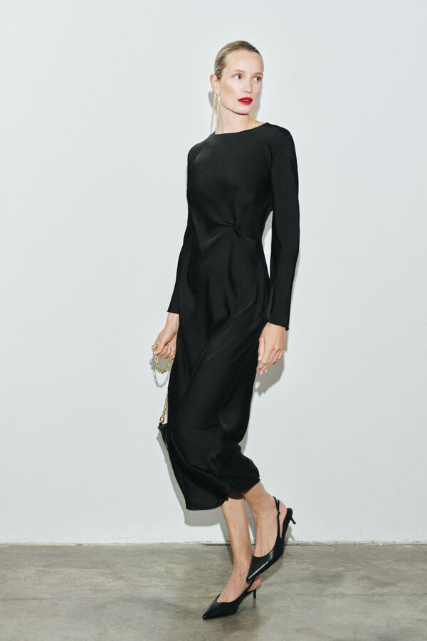 Cortefiel Vestido satinado nudo Negro