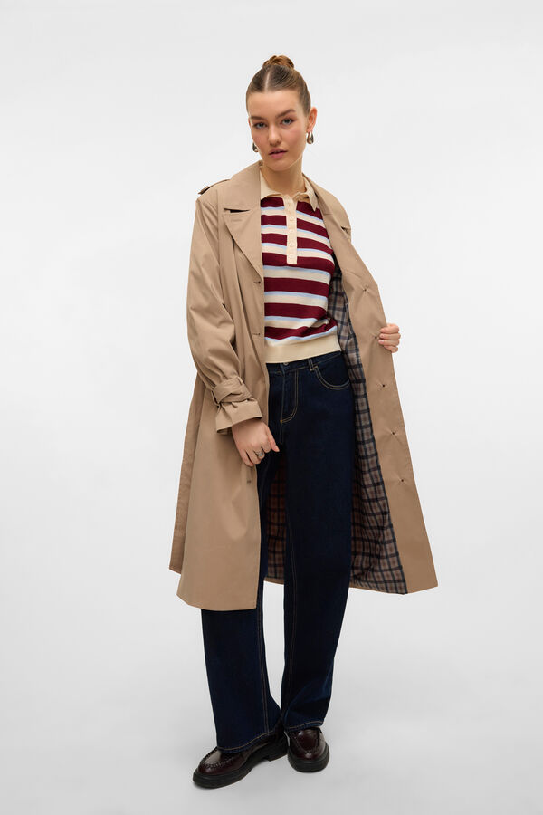 Vero Moda Gabardina longo com cinto  Castanho