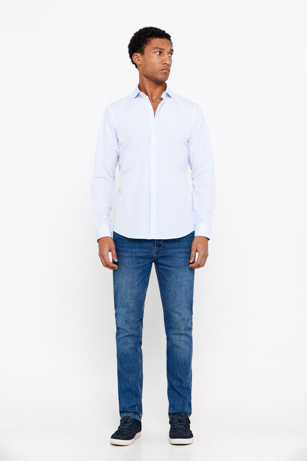 Cortefiel Camisa vestir cuadros slim fit f&aacute;cil plancha Azul