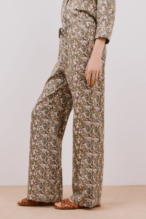 Cortefiel Pantal&oacute;n lino estampado Estampado verde