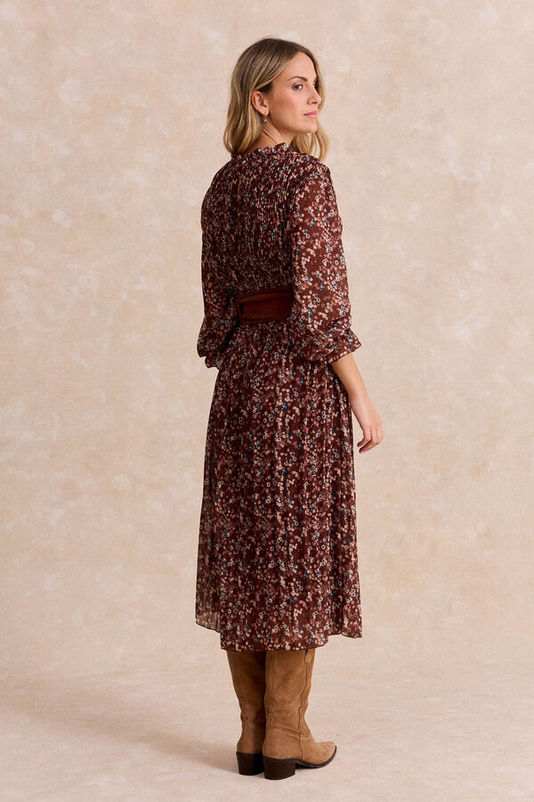 Pol&iacute;n Et Moi Vestido Largo Liruca Estampado marr&oacute;n
