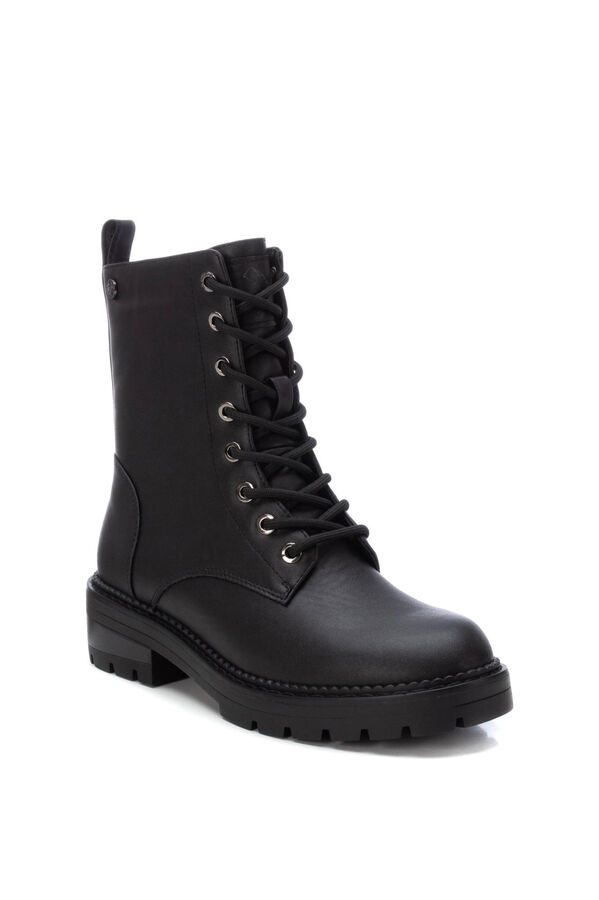 XTI Botins militar feminina com atacadores e fecho-&eacute;clair Preto